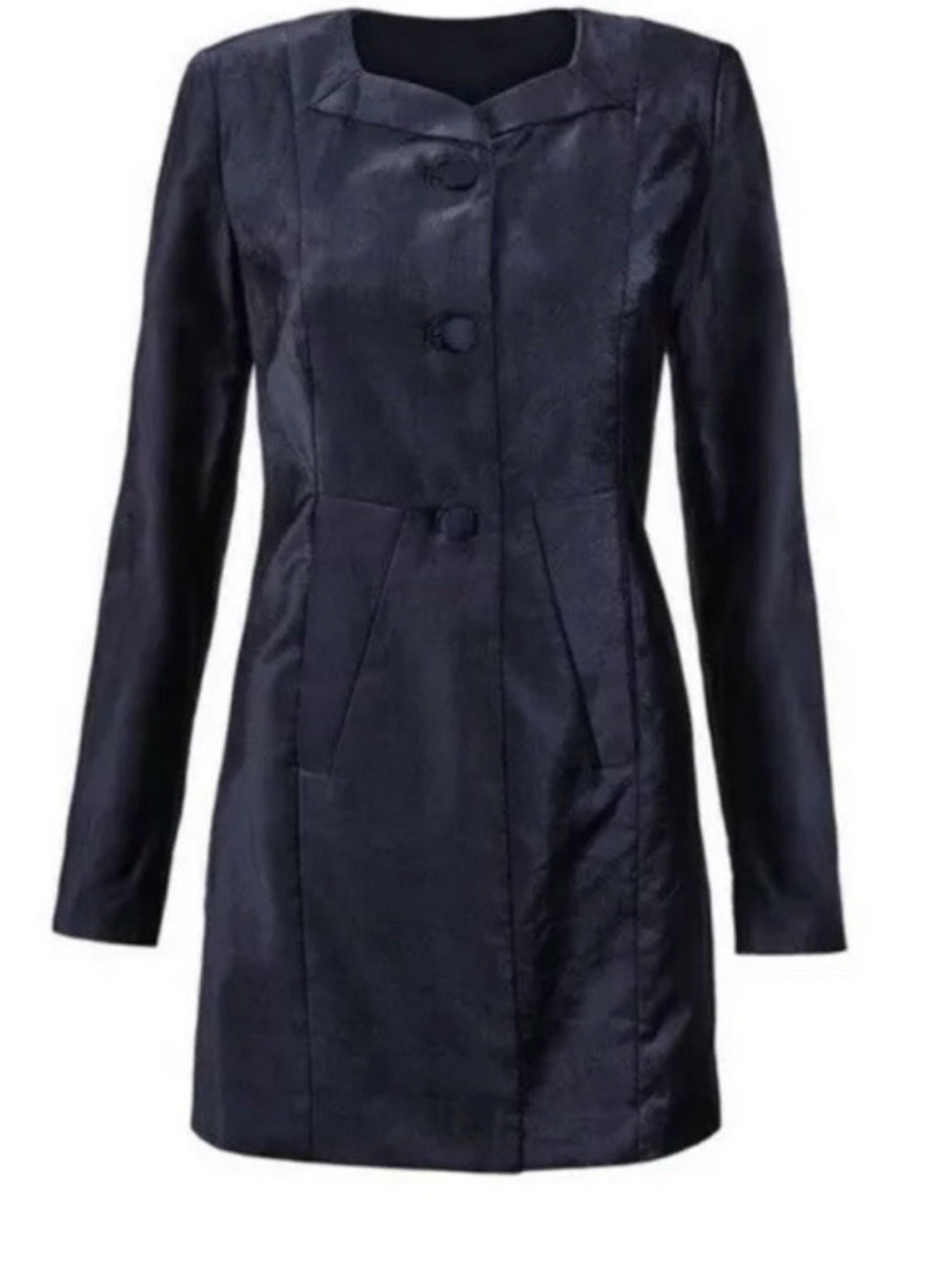 CAbi Navy Velvet Longline Button-Front Coat M